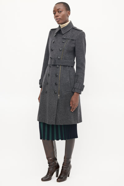 Burberry // Dark Grey Wool Double Breasted Trench Coat – VSP