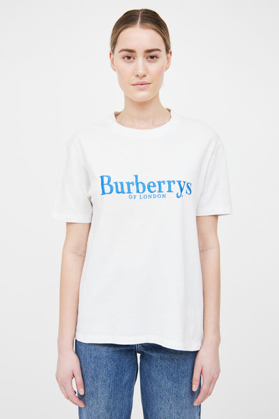 White & Blue Embroidered Logo T-shirt