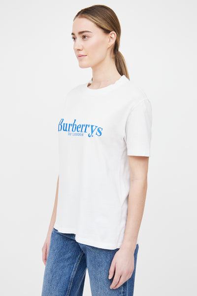 White & Blue Embroidered Logo T-shirt