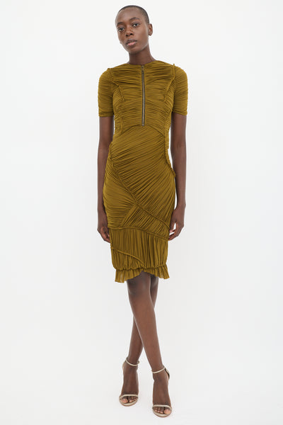 Burberry // Green Ruched Zip Dress  VSP Consignment