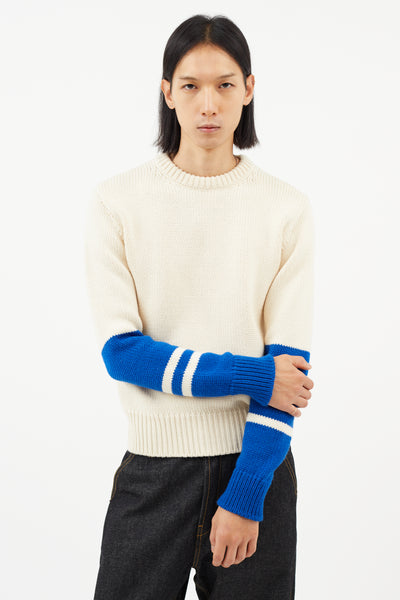 Calvin Klein 205W39NYC // Cream Blue Wool Knit Sweater – VSP