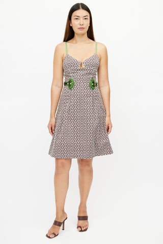 Carolina Herrera // Brown & Green Print Embellished Dress – VSP Consignment