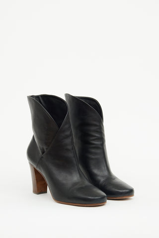 Celine Black Leather Wrap Ankle Boot