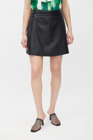 Celine Navy Leather Midi Skirt