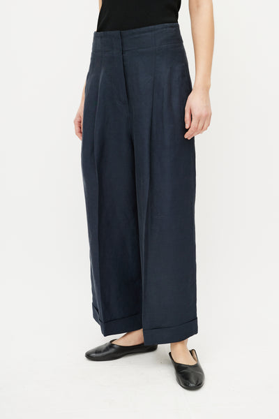 Navy linen discount wide leg trousers