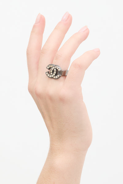 CHANEL beige parts silver ring リング Auth CHANEL Coco Mark Ring US 6.5 Metal Silver Beige Vintage