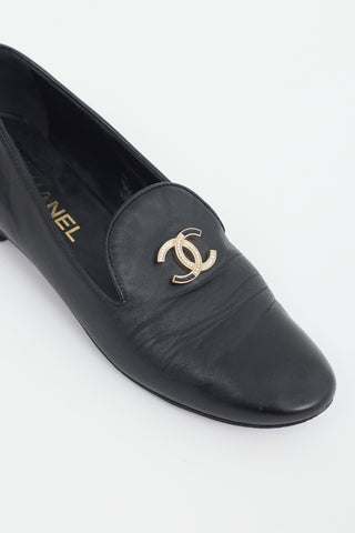 Chanel Black Leather CC Logo Loafer