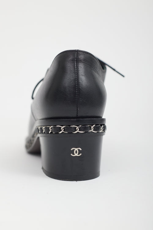 Chanel Black Leather Block Heel Oxford