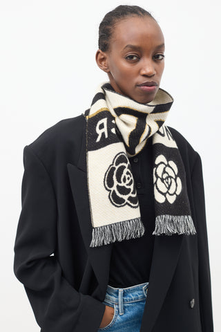 Chanel // Black White Cashmere Wool MCR Camellia Scarf – VSP