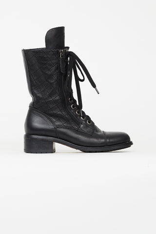 Chanel Black Quilted Leather Hiking Boot