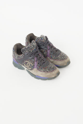 Chanel Grey & Multicolour Tweed CC Sneaker