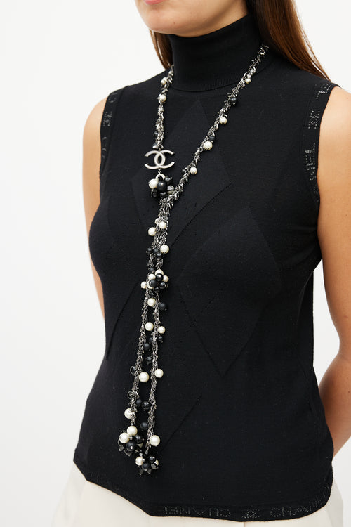 Chanel Gunmetal & Multicolour Beaded Crystal Wrap Necklace
