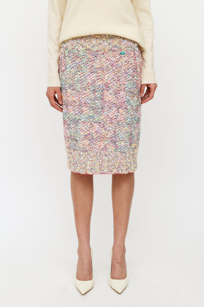 CHANEL wool COCO Button Velvet Trim Tweed skirt P07023 Pink Turquoise 40 main image 1