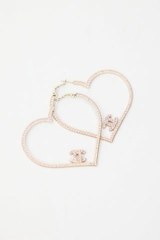 Chanel SS 2008 Gold & Pink CC Heart Jumbo Hoop Earring