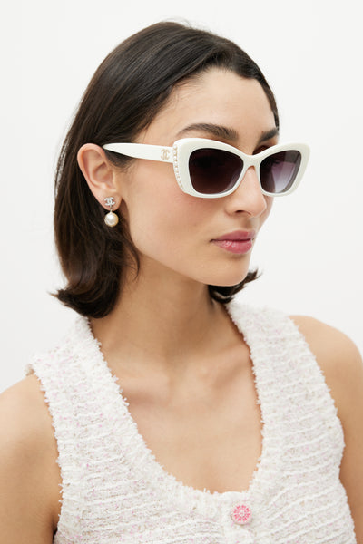 Tinted Sunglasses Chanel Cat Eye Pearl Sunglasses Chanel // White