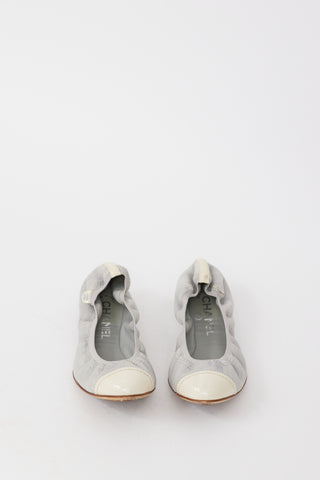 Chanel Grey & Cream Leather CC Ballet Flat