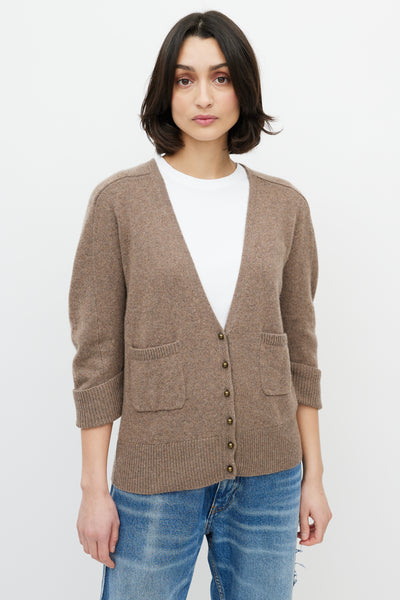 Brown Cashmere Three Quarter Sleeve Cardigan