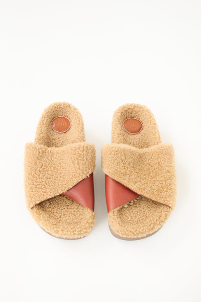 Leather Shearling Wavy Slide