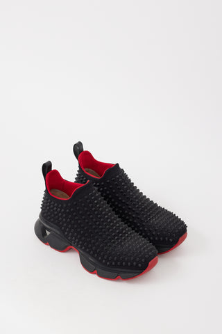 Christian Louboutin Black & Red Spike Sock Studded Sneaker