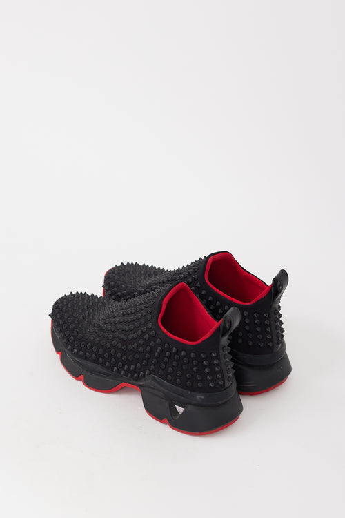 Christian Louboutin Black & Red Spike Sock Studded Sneaker