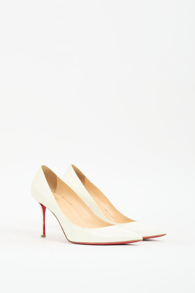 Christian Louboutin // White Patent Leather Decoltish 85 Pump