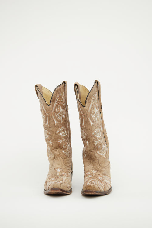 VSP Archive Beige Embroidered Western Boot
