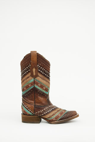VSP Archive Brown Multi Colour Embroidered Panel Western Boot