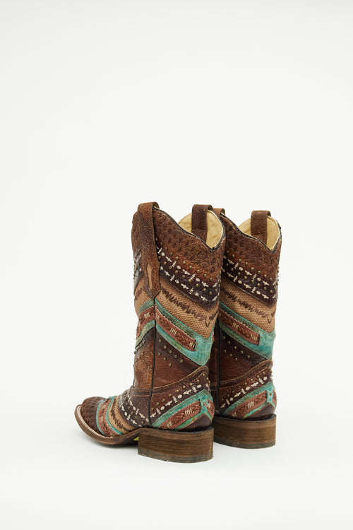 VSP Archive Brown Multi Colour Embroidered Panel Western Boot