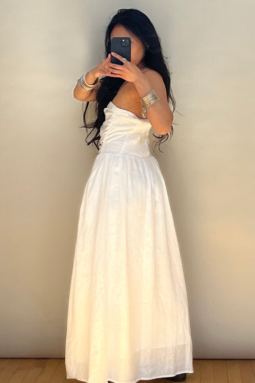 White Strapless Linen Dress