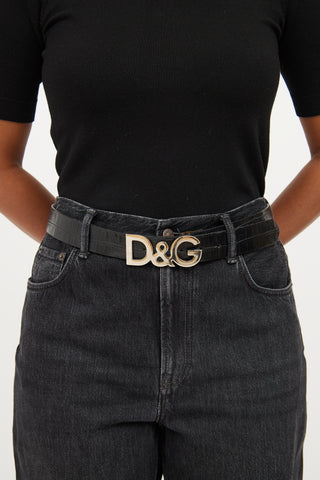 Dolce & Gabbana Black Embossed Silver Logo Belt