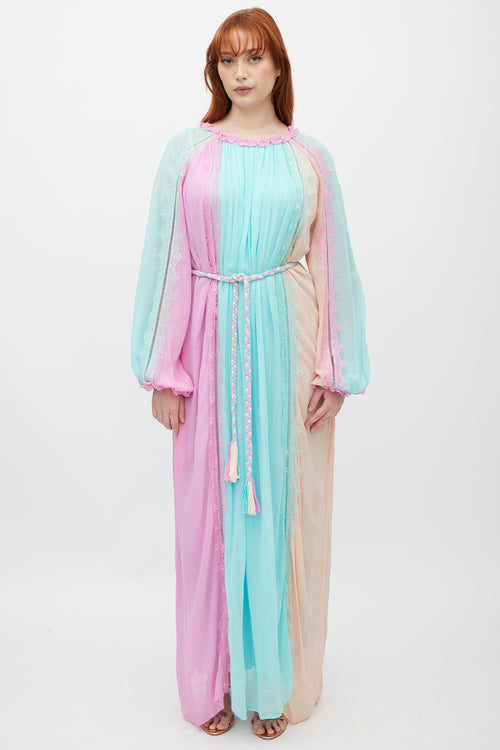 Diamond For Eden Blue & Multicolour Panelled Lace Dress