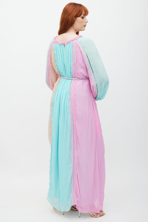 Diamond For Eden Blue & Multicolour Panelled Lace Dress