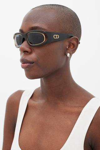 Dior Black & Gold Rounded Rectangular CD2040 Sunglasses