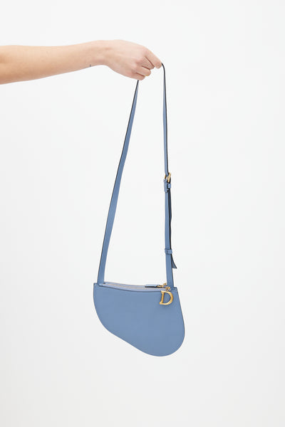 CHRISTIAN DIOR blue leather TRIPLE ZIP SADDLE Crossbody Bag at