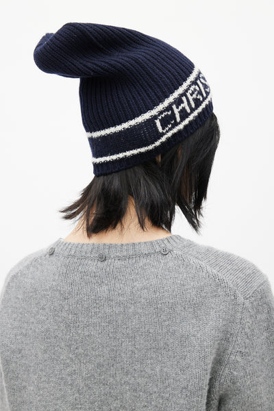 Dior // Navy Cashmere & Wool D-White Beanie – VSP Consignment display picture 1