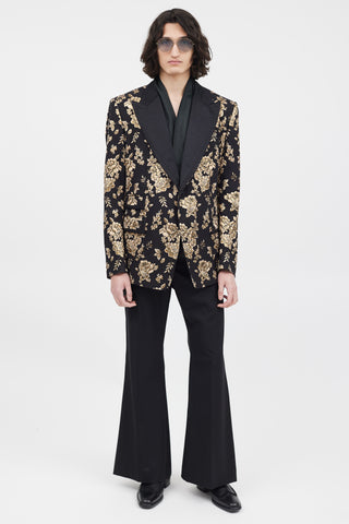 Dolce & Gabbana Black & Gold Floral Brocade Blazer