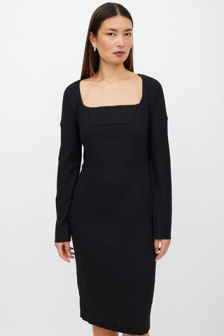 Dolce & Gabbana Black Wool Long Sleeve Dress