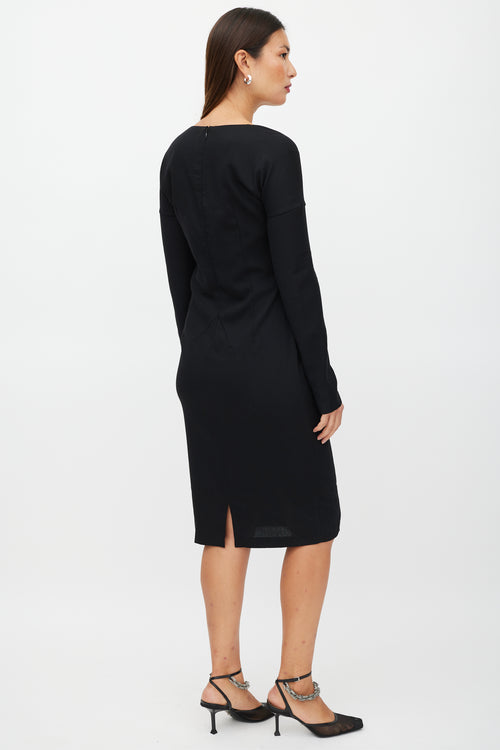 Dolce & Gabbana Black Wool Long Sleeve Dress