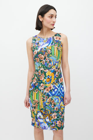 Dolce & Gabbana // Blue & Multicolour Majolica Floral Dress VSP Consignment Dolce & Gabbana // Blue & Multicolour Majolica Floral Dress VSP Consignment
