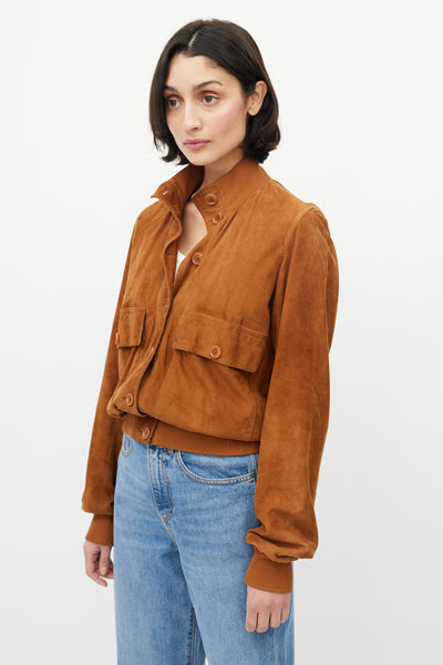 Dolce & Gabbana Brown Suede 1/4 Button Up Top main image 1