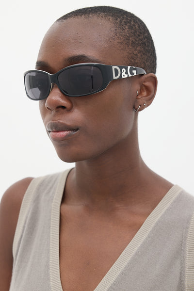 Dolce & Gabbana // D&G Black & White 3009 Logo Oval Sunglasses