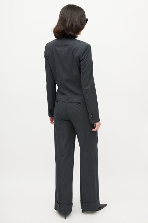 Dolce & Gabbana D&G Grey & Blue Pinstripe Pant Suit
