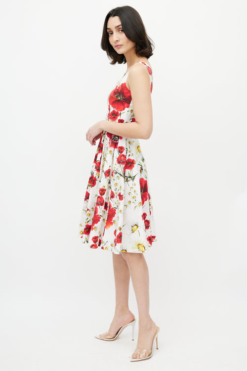 Dolce & Gabbana White & Multi Floral A-Line Dress