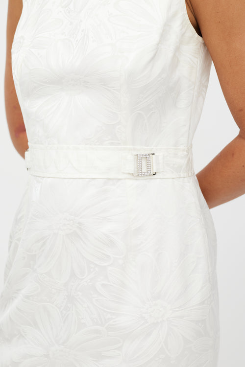 Dolce & Gabbana White & Silver Floral Brocade Dress