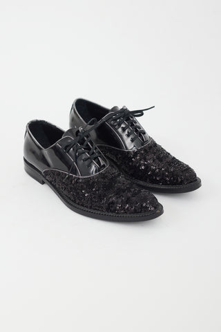 Dolce & Gabbana Black Patent Leather & Sequins Oxford