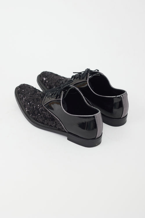 Dolce & Gabbana Black Patent Leather & Sequins Oxford