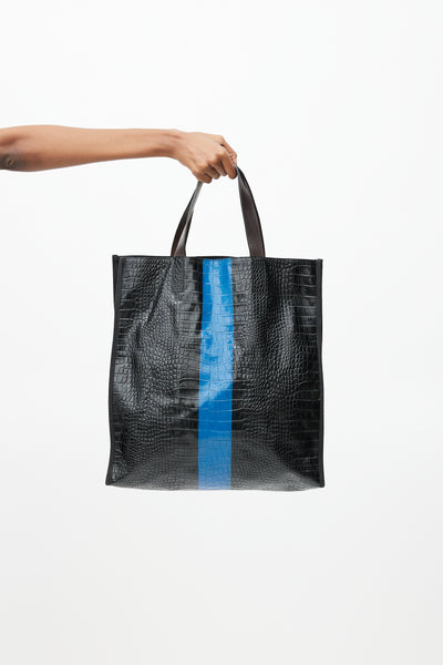 Dries Van Noten // Black & Blue Embossed Leather Tote Bag – VSP