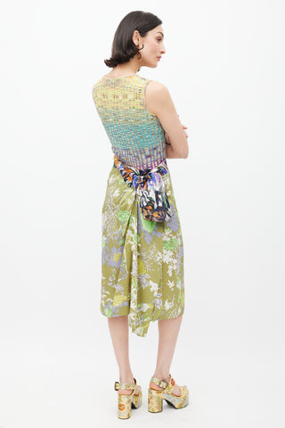 Dries Van Noten Green & Multicolour Floral Sarong Skirt