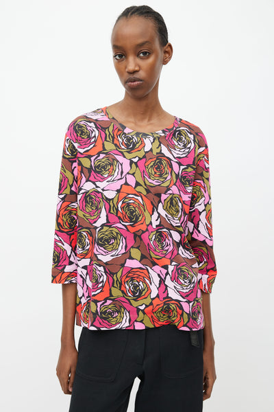 Multicolour Rose 3/4 Sleeve T-Shirt