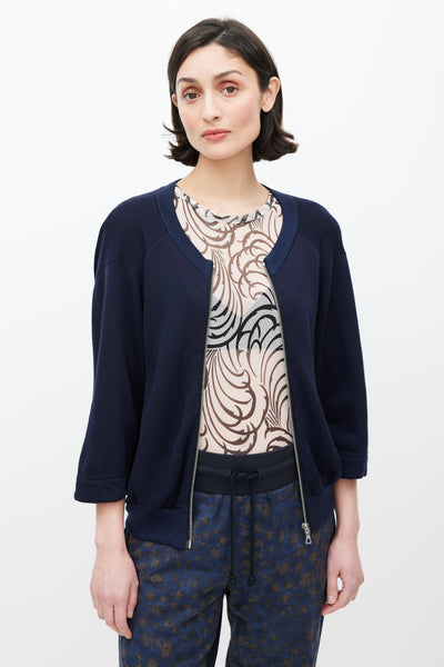 Dries Van Noten // Navy Three Quarter Sleeve Zip Sweater – VSP